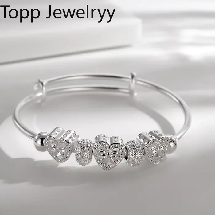 Bracelets en argent 925 pour femme, jolis bracelets en forme de cœur, bijoux pour fête de mariage, c