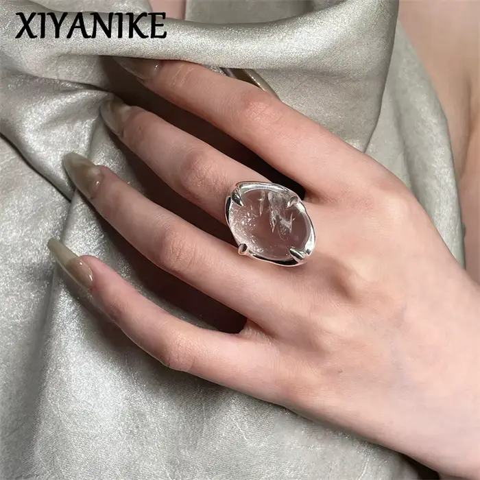 Anneau géométrique transparent en métal avec zirconium pour femmes, bague de cocktail ajustable, cadeau pour mère, épouse, meilleure amie, occasions spéciales