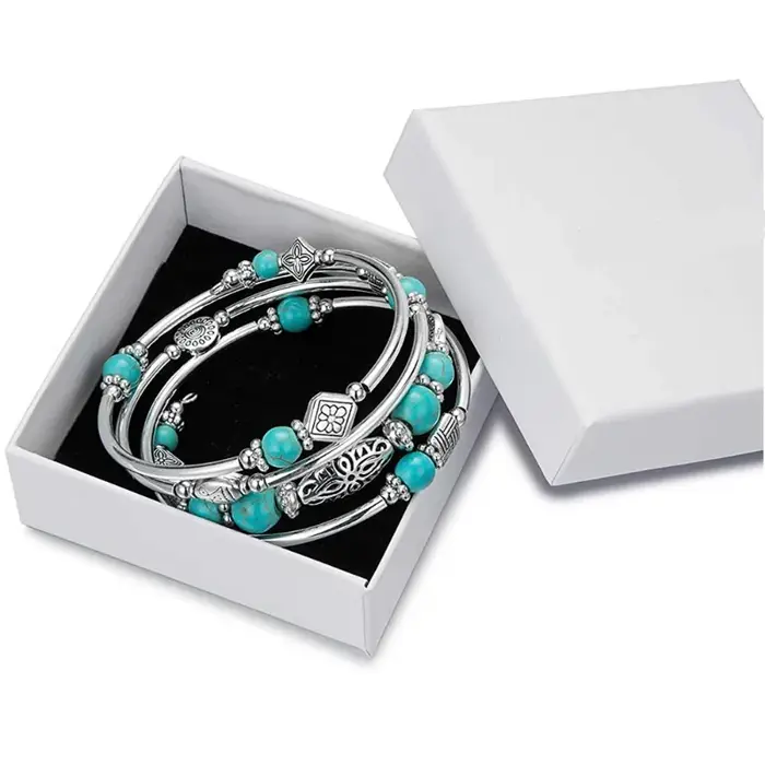 Bracelet rond superposé avec pierre d'agate naturelle