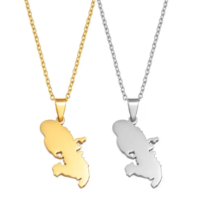 Colliers Pendentifs Cœur Carte de la Martinique Tambour Traditionnel Réunion Ibis Sacré Femme Acier Inoxydable Bijoux # 544862