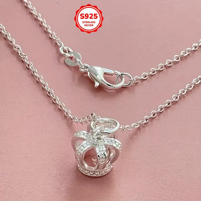 Collier Couronne en Argent Sterling 925 Charmant pour Femme, Homme, Accessoires de Bijouterie DIY, C