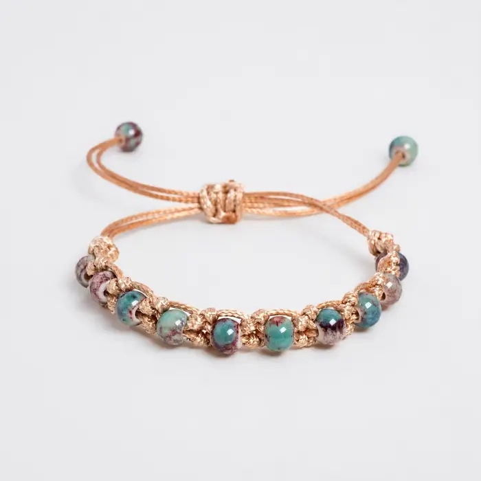 Bracelet en cordon doré avec perles en céramique Guifei, fait à la main, cordon ciré réglable, bijoux, cadeau S04-0113