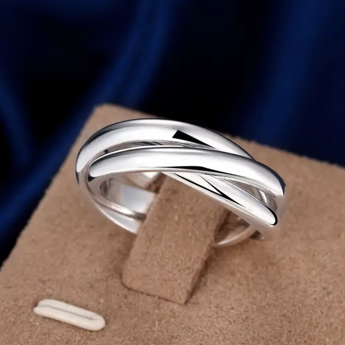 Bagues couleur argent pour femmes, fiançailles de mariage argenté, trois cercles, taille 5-10, unise