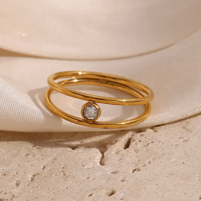 Bague minimaliste en Zircon rond Double couche