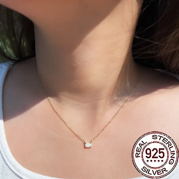 925 en argent Sterling élégant mystique ovale opale pendentif collier pour les femmes Fine couleur or bijoux de fête de