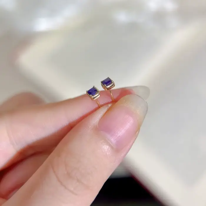 Boucles d'oreilles certifiées en or véritable 18 carats, 0,2 ct, coupe princesse, saphir bleu naturel, AU750, or jaune, bijoux quotidiens pour femmes et hommes