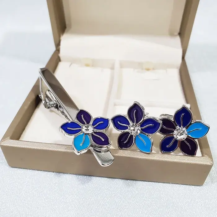 Ensemble de bijoux en émail bleu et violet pour hommes