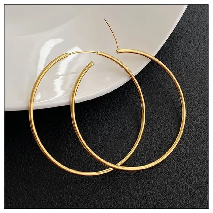 Grandes Boucles d'Oreilles en Argent Sterling S925 Plaqué Or 24 Carats