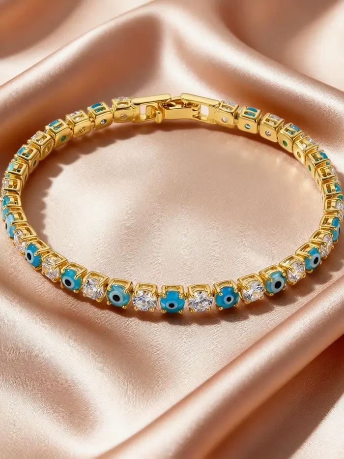 Bracelet Tennis Bohème Anti-Mauvais Œil en Zircon Cubique AAA, Bracelets Chaîne Œil Turc Bleu pour Femme, Bijoux de Luxe, Cadeau