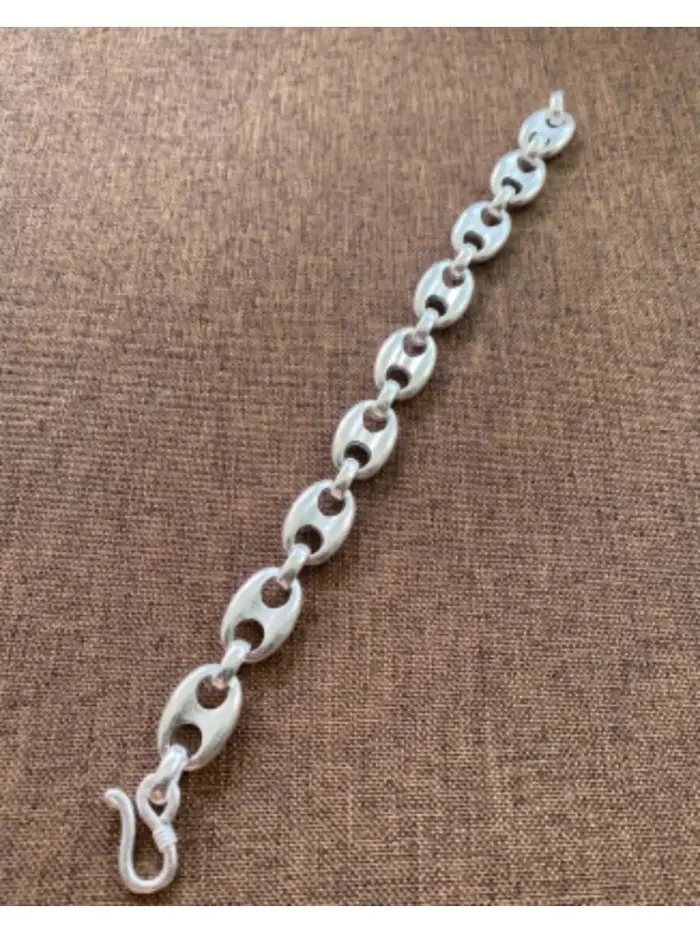 Bracelet à maillons marinés en cuivre blanc, bracelet rétro ton argenté, bijoux unisexes décontracté