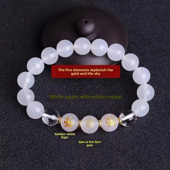 Bracelet en calcédoine à cinq éléments, huit diagrammes, Kun Wei Di Ben Ming Gua, pierre œil de tigre jaune pour hommes et femmes, chaîne à main Kirin