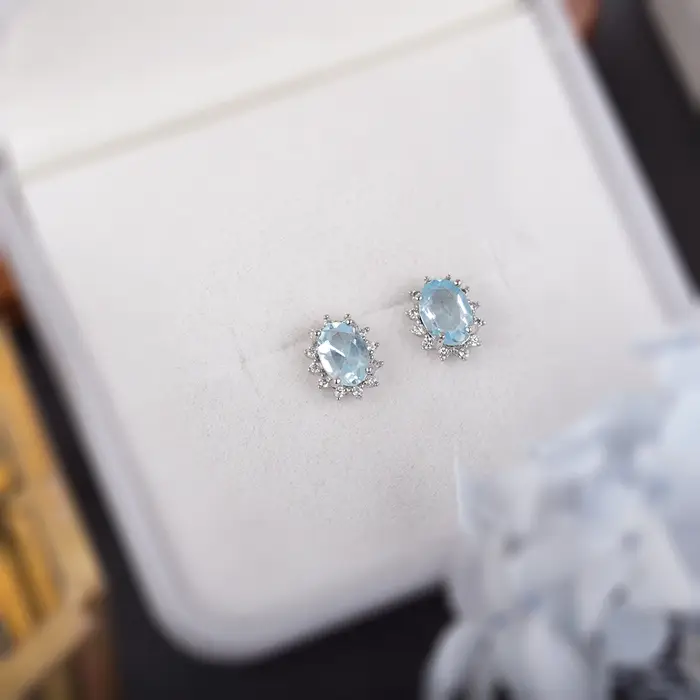 ITSMOS – boucles d'oreilles ovales en topaze bleue naturelle