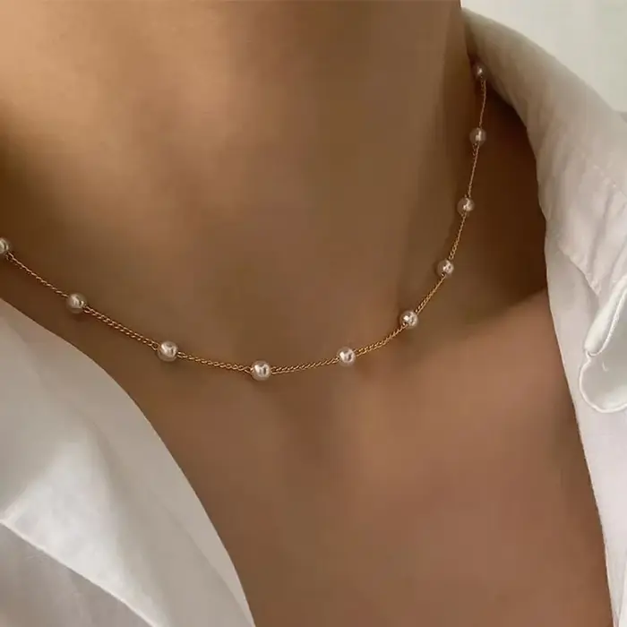 Ensemble de colliers de perles pour femmes, en or 14K, pendentif en forme de cœur d'amour, étanche, 
