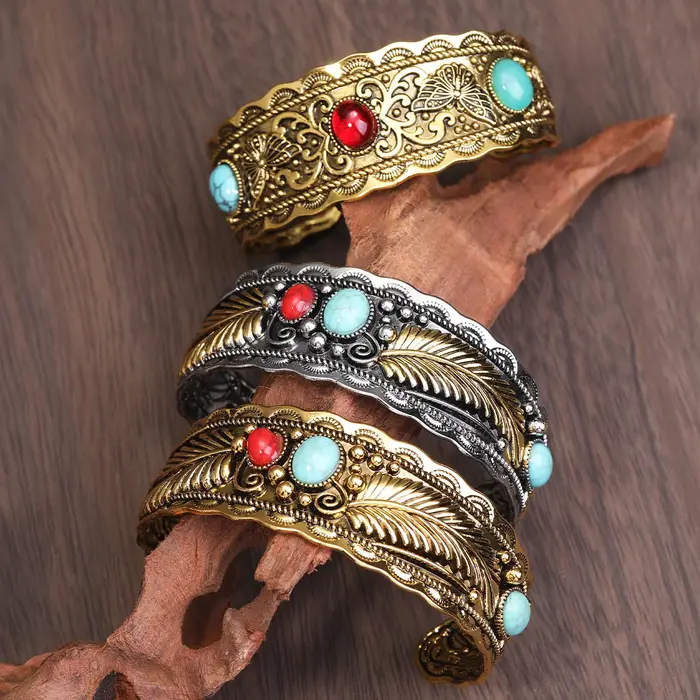 Bracelet ovale en alliage Turquoise vintage or argent élégant pour homme femme occasions spéciales partys elegance style classique