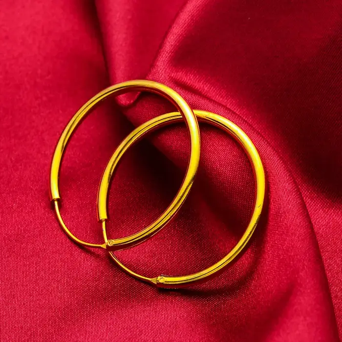 Grandes boucles d'oreilles brillantes en or 24 carats pour femme (20-30 mm)