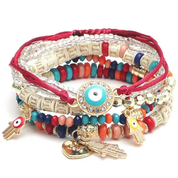 Ensemble de bracelets bohème mauvais œil pour femmes, 6 pièces/ensemble, main de Fatima, breloque en