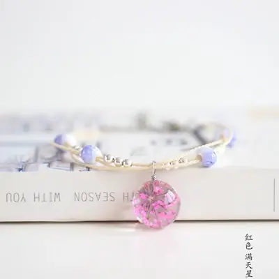 Bracelet en fleur séchée, bijou de vie éternelle, fait à la main, fleur de pêche, # N001