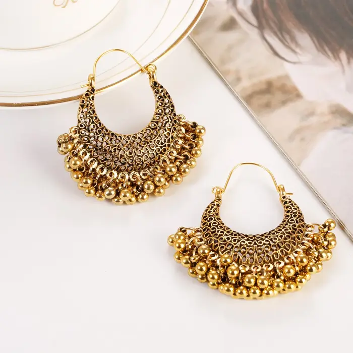 Boho Gold Document Beads Tassel Boucles d'oreilles pour femmes
