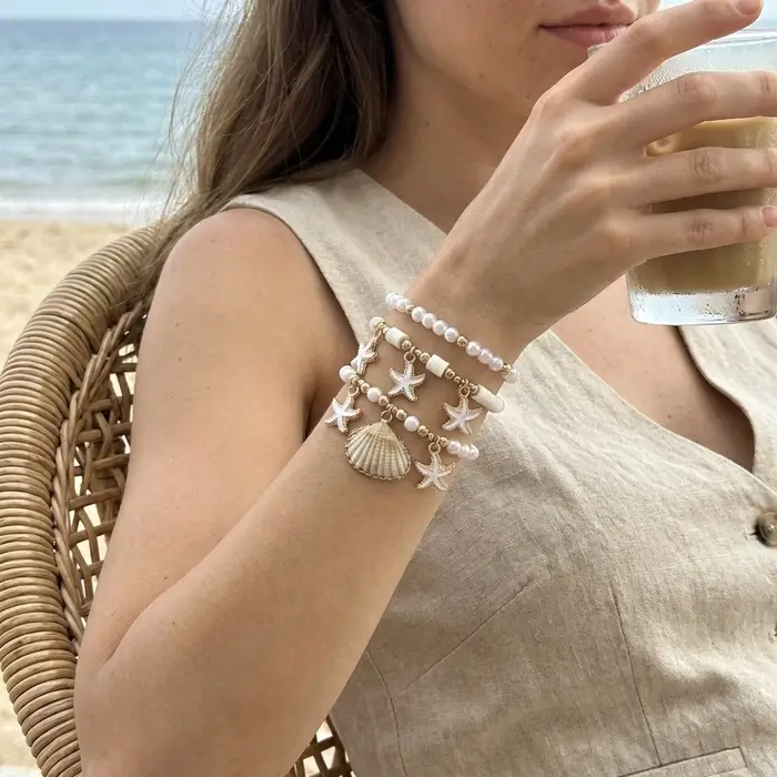 Ensemble de bracelets de luxe en perles d'imitation Heishi pour femmes