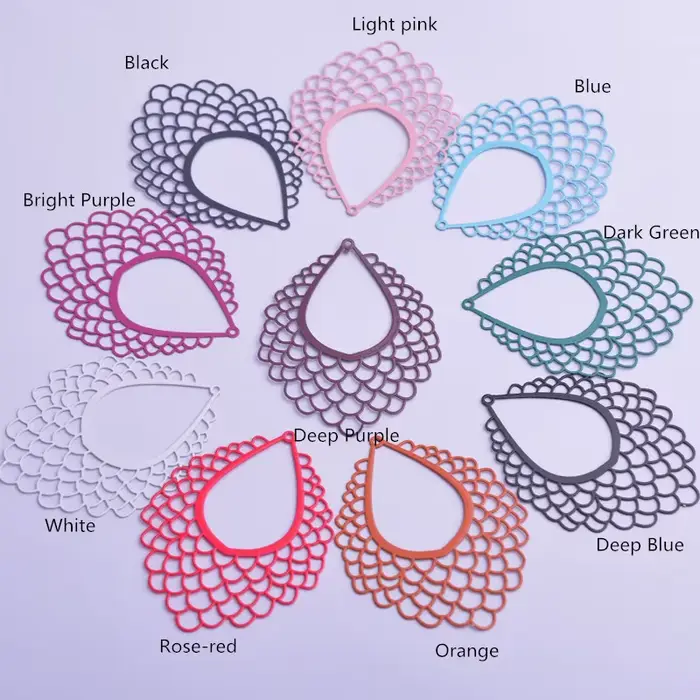 Breloques géométriques en métal avec pompons, pendentif bricolage, bijoux, boucle d'oreille, 35*45mm, Filig123, 30 pièces, AB5513