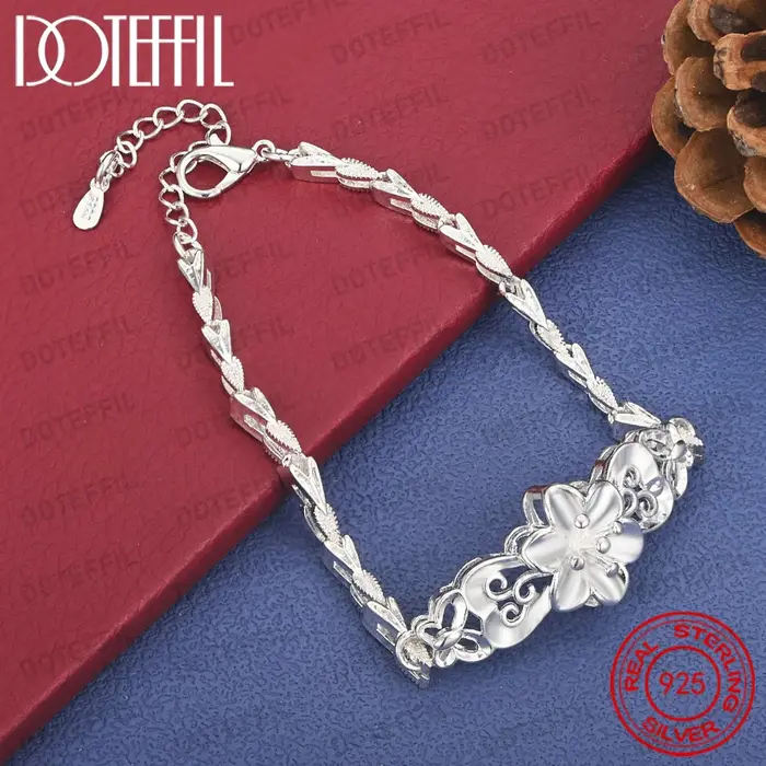 Bracelet en argent sterling 925 de 8 pouces avec motif floral exquis pour femme, accessoires de mode