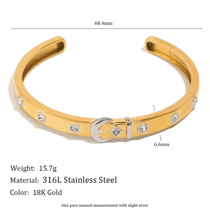 E.B.belle Bracelet fin pour femme en acier inoxydable doré 18 carats avec boucle argentée et zircon,