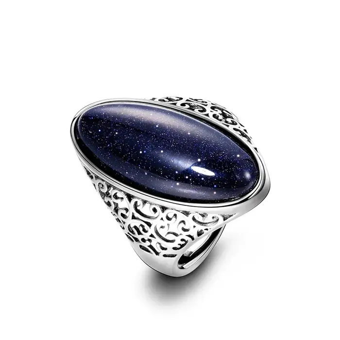 Bague Creuse en Argent Sterling 925 Sertie d'Obsidienne Noir Élégante Vintage à Offrir pour Femme Occasions Spéciales