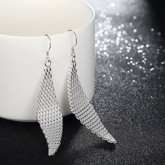 Boucles d'oreilles en argent Sterling 925 pour femmes, bijoux classiques à la mode, en maille tissée créative, cadeaux d'anniversaire