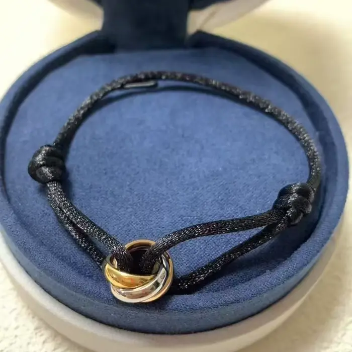 Bracelet de couple tricolore à trois anneaux en argent 925 MESSITOK, réglable en couleur et en taill
