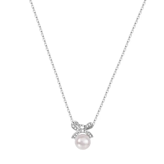 Collier de perles naturelles d'eau douce Non nucléées pour femme, pendentif avec nœud en argent Ster