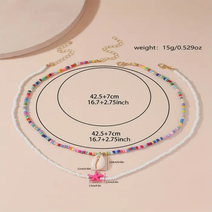 Collier pour femme, série plage bohème, 2 pièces