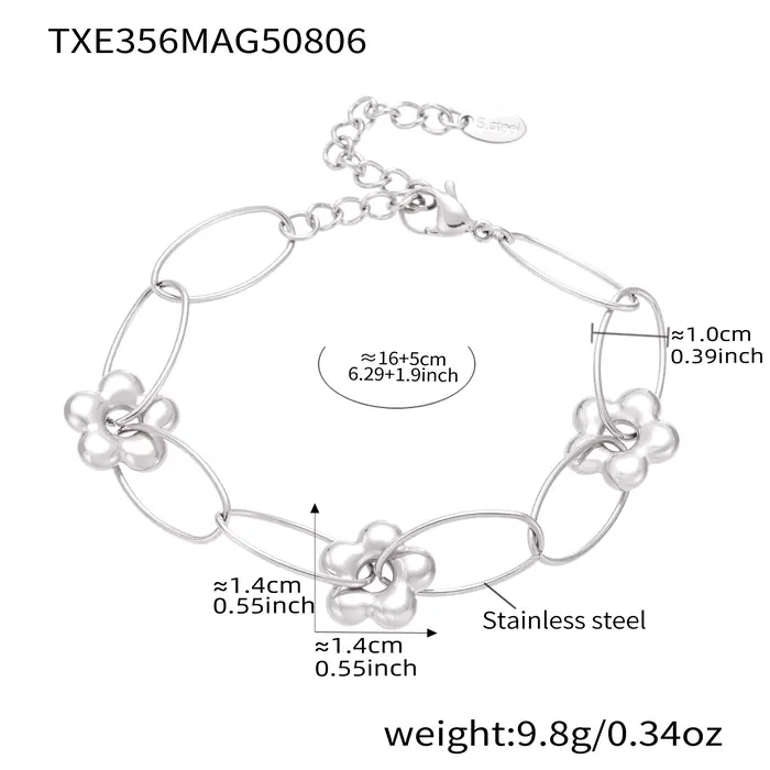 Collier et Bracelet en acier inoxydable pour femmes, chaîne à fleurs, plaqué or 18 carats, étanche, 
