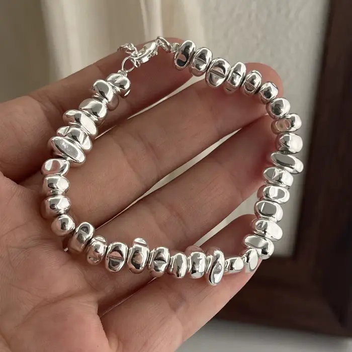 Bracelet rétro en argent Sterling 100% massif 925 pour femmes et hommes, Vintage, perles en pierre f