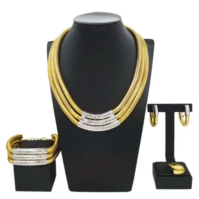 Ensembles de bijoux plaqués or pour femmes, collier brésilien de luxe, bracelet, design en couches s