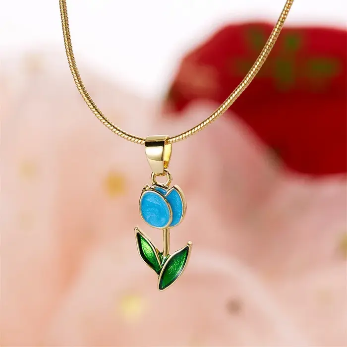 Collier pendentif fleur de tulipe en émail vintage élégant pour femme, accessoires de mode pour jeun