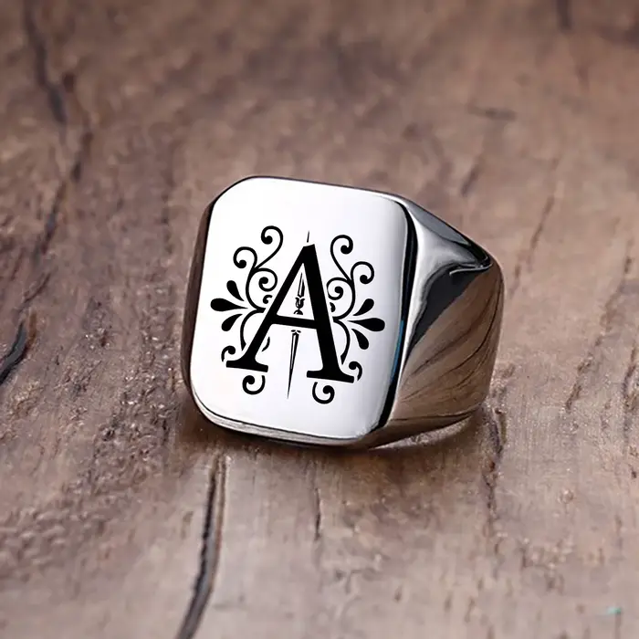 Bague pour hommes, bagues de signature, bague Alphabet en acier inoxydable pour hommes, cadeau de fê