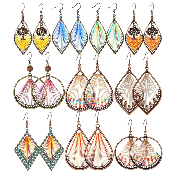 Boucles d'oreilles bohème en corde perlée tissée à la main pour femmes