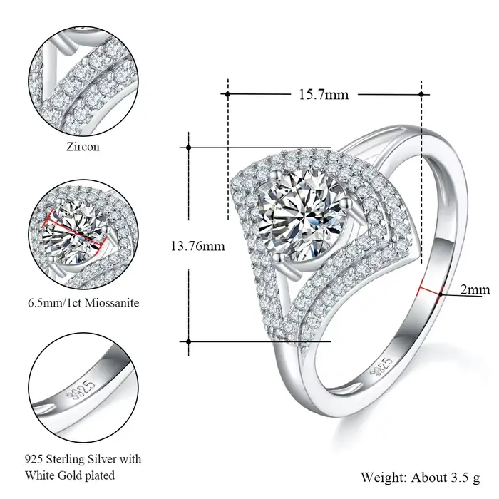 M-JAJA 1ct Halo Moissanite jupe bague de mariage 925 en argent Sterling diamant bague de fiançailles