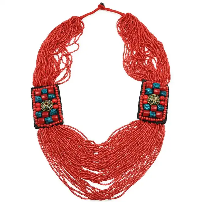 Grand collier ethnique tibétain traditionnel
