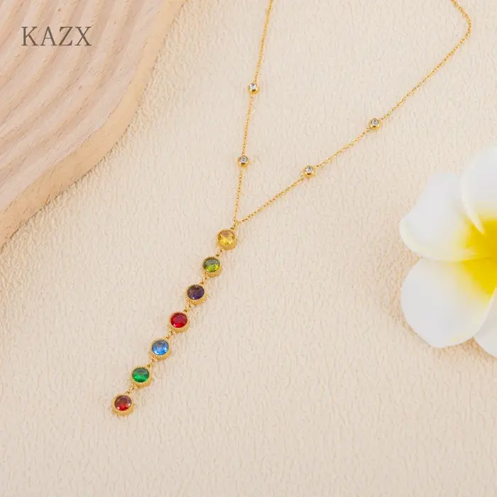 Collier long en cristal coloré 7 chakras anti-décoloration KAZX, chaîne fine, élégant, bijoux pour f