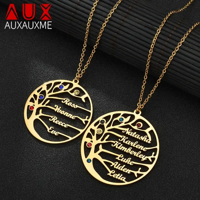 Collier personnalisé Arbre de Vie nom personnalisé acier inoxydable doré cadeau occasion spéciale femme homme anniversaire noël mariage