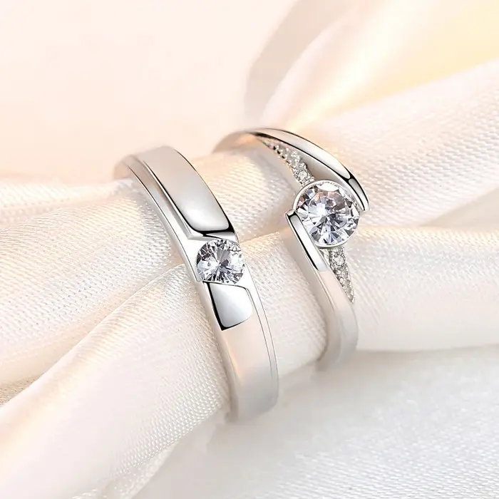 Bague de Couple en argent Sterling 925, 2 pièces, Zircon 5A pour femmes et hommes, bijoux de mariage