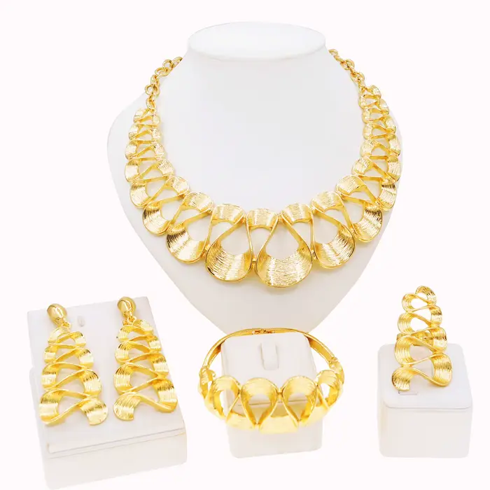 Ensemble de bijoux plaqué or de Dubaï pour femme, collier, pendentif rond régulier, bracelet brillan