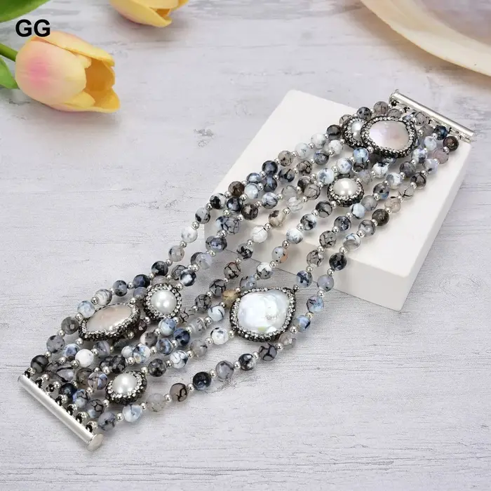 GuaiGuai-Bracelet en pierre d'agate ronde pour femme, bijoux, pièce de monnaie blanche, perle, 8 en 