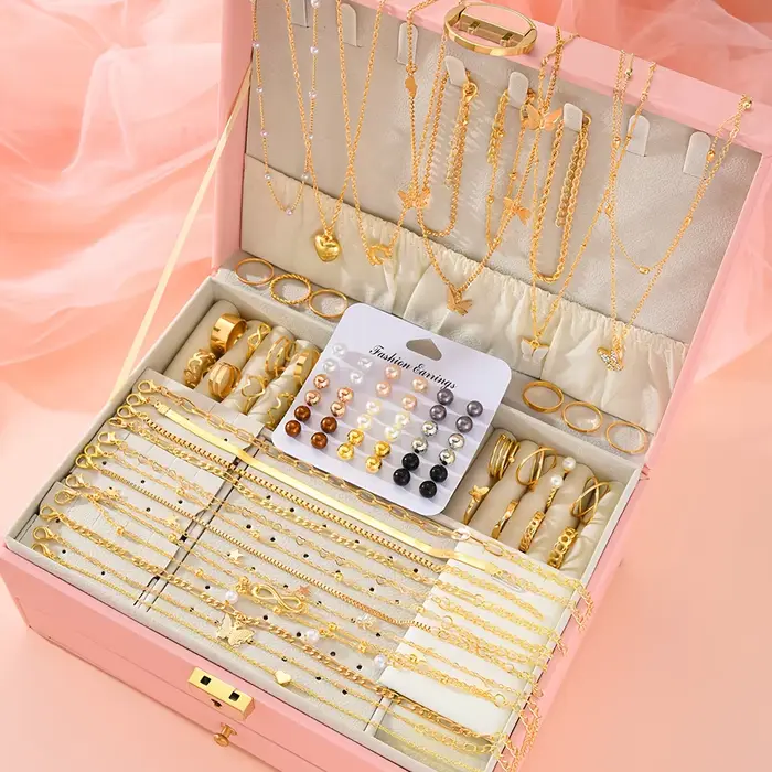 83 pièces élégant perle géométrique boucles d'oreilles collier Bracelet bague ensemble de bijoux pou