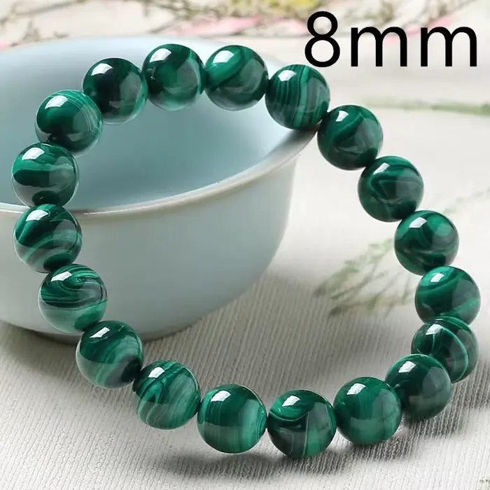 Bracelet en perles rondes de malachite verte naturelle pour femmes et hommes, bijoux en malachite ex