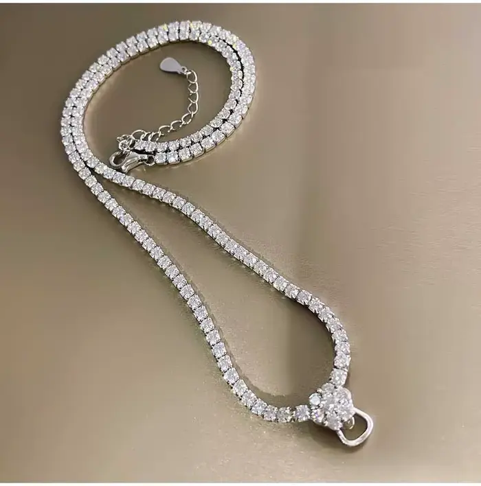 Collier en argent sterling S925, haute couture, entièrement orné de diamants, chaîne universelle, ch
