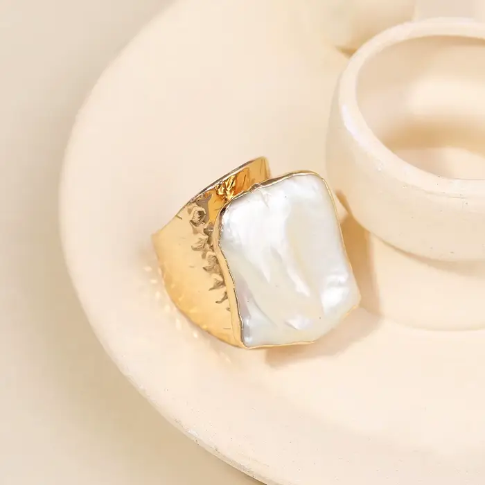 Bague pour femme en perle baroque naturelle d'eau douce, élégante et audacieuse, en cuivre, bague de