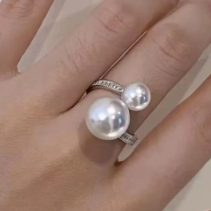 Bague asymétrique de luxe en argent sterling 925 avec perle pour femme, classique, élégante, ouverte