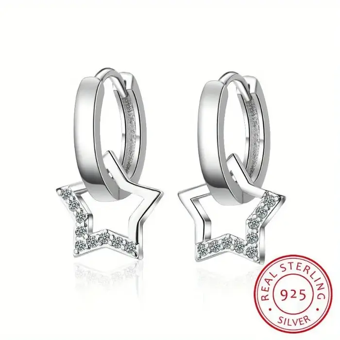 Boucles d'oreilles créoles en forme d'étoile creuse en argent sterling 925 véritable – Petites boucl